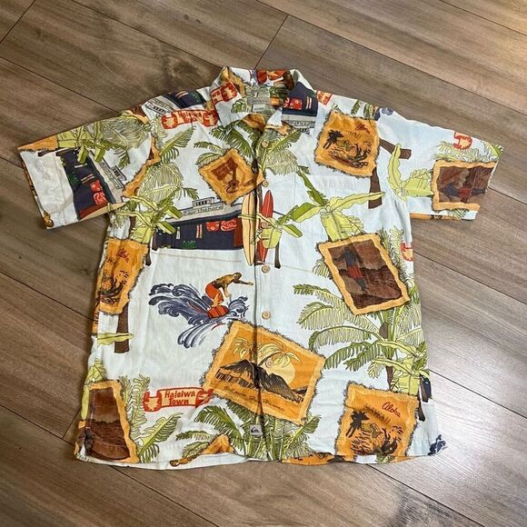 Vintage Quiksilver Tan Short‎ Sleeve Striped Buttonup Men Medium O-59 - Picture 1 of 6